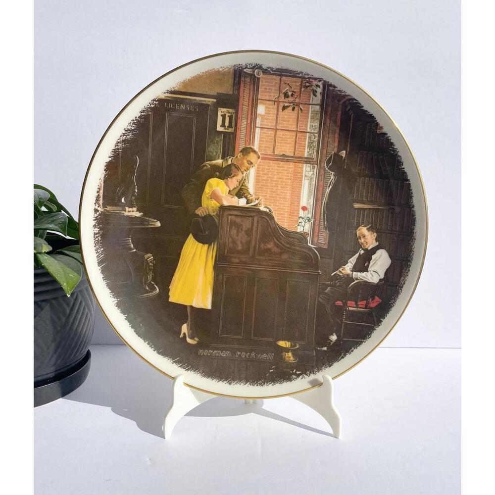 Norman Rockwell's "The Marriage License" Plate by Gorham 10.5 inch Numbered Gold